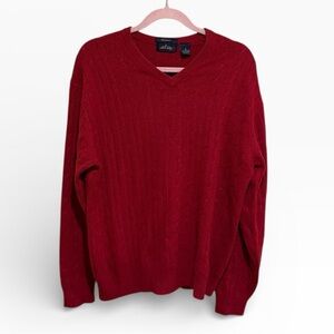 Allen Solly 100% Cashmere Cable Knit Men's V-Neck Sweater in Red - Size Medium